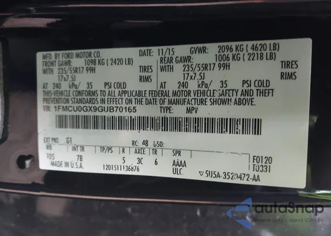 2016 Ford Escape Se from USA, damaged, VIN 1FMCU0GX9GUB70165